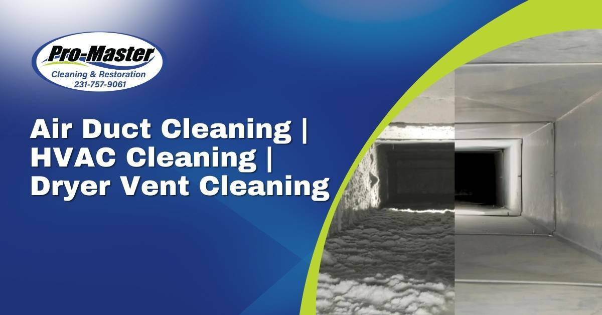 A Picture of a Before and After View of a Dirty and Clean Air Duct | Air Duct Cleaning | HVAC Cleaning | Dryer Vent Cleaning | Pro-Master Cleaning & Restoration